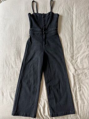 PAIGE Anessa Culotte Jumpsuit Dark Matter Black Cropped Wide Leg Size 2